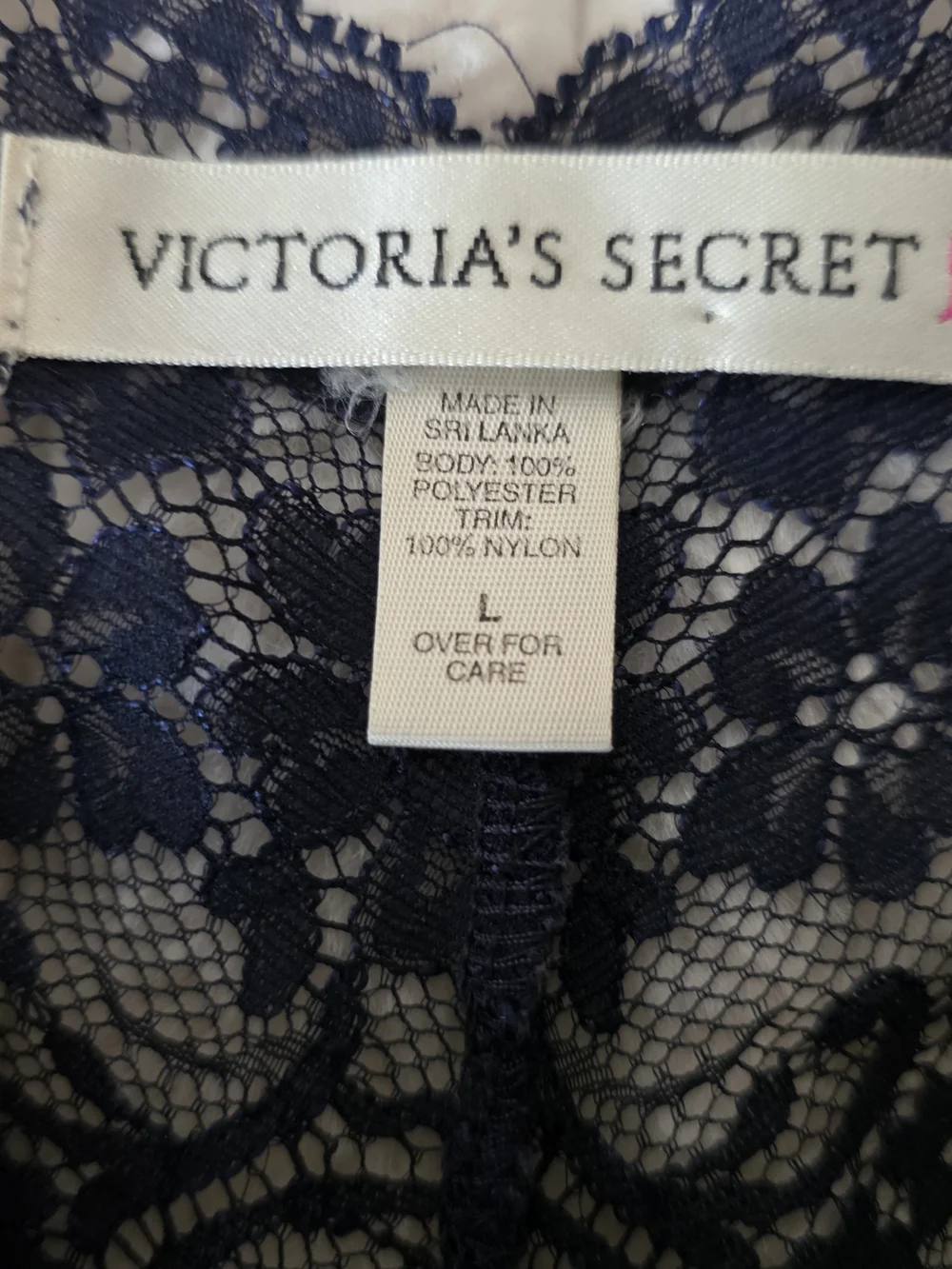 Victoria's Secret Navy Blue Satin Lace Trim Slip Dress Nightgown Size L Y2K